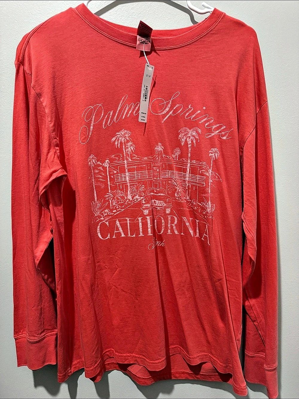 PINK Victoria's Secret Palm Springs California Long Sleeve Campus Crew Shirt Red